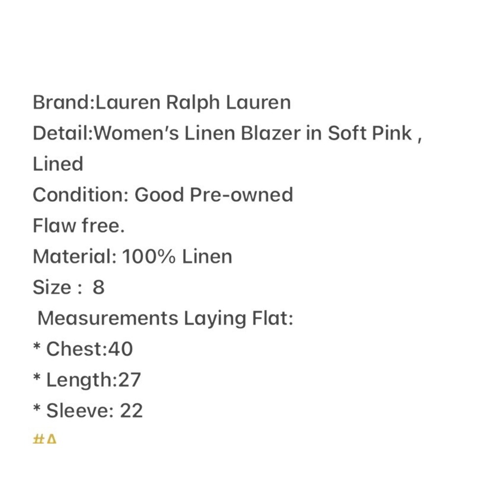 Lauren Ralph Lauren Womens Linen Blazer Pink 3-Button Lined Jacket Size 8 - Picture 4 of 4